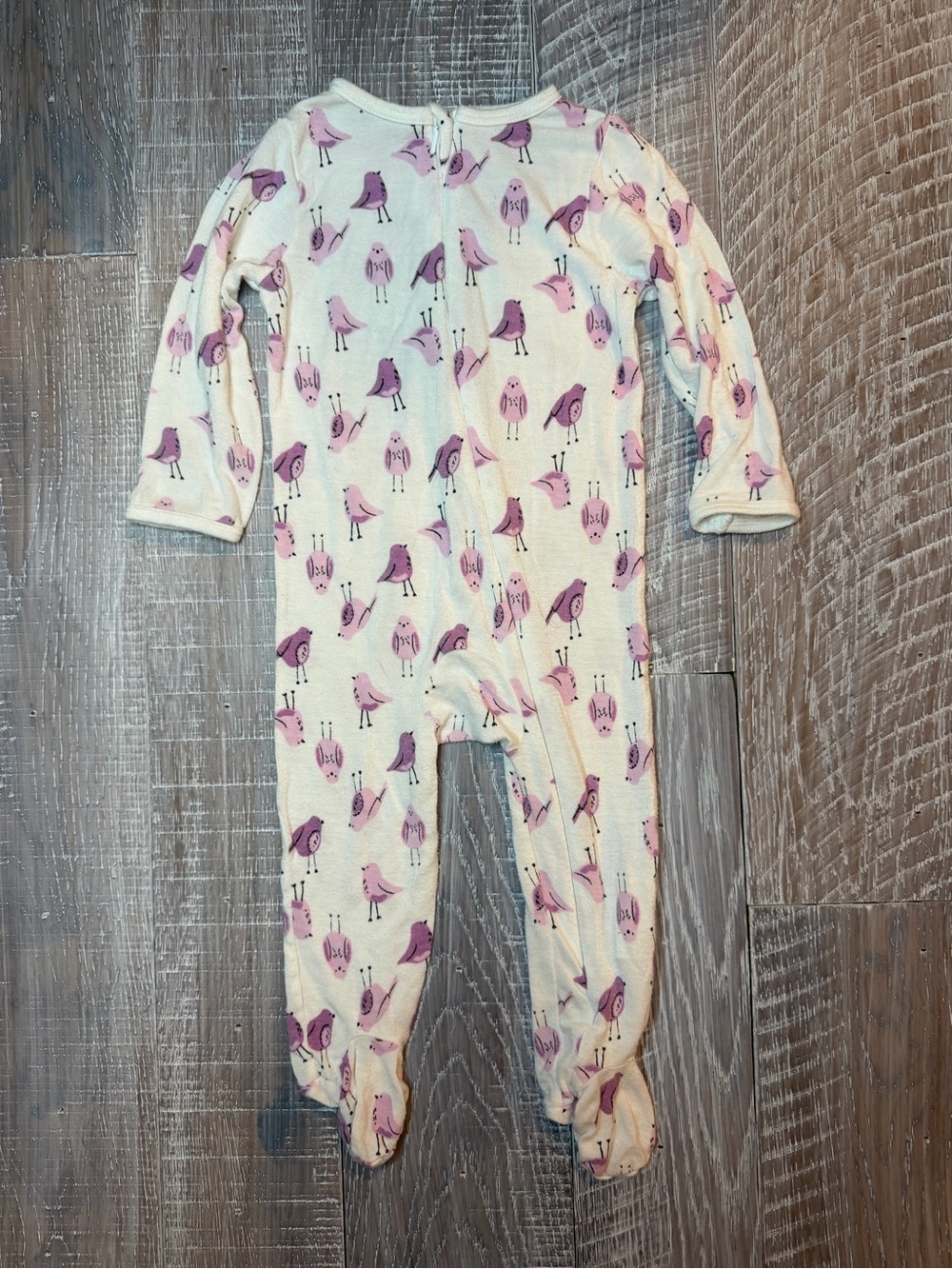 Lullaby Lane White Footed One-Piece with Pink and Lilac Bird Print